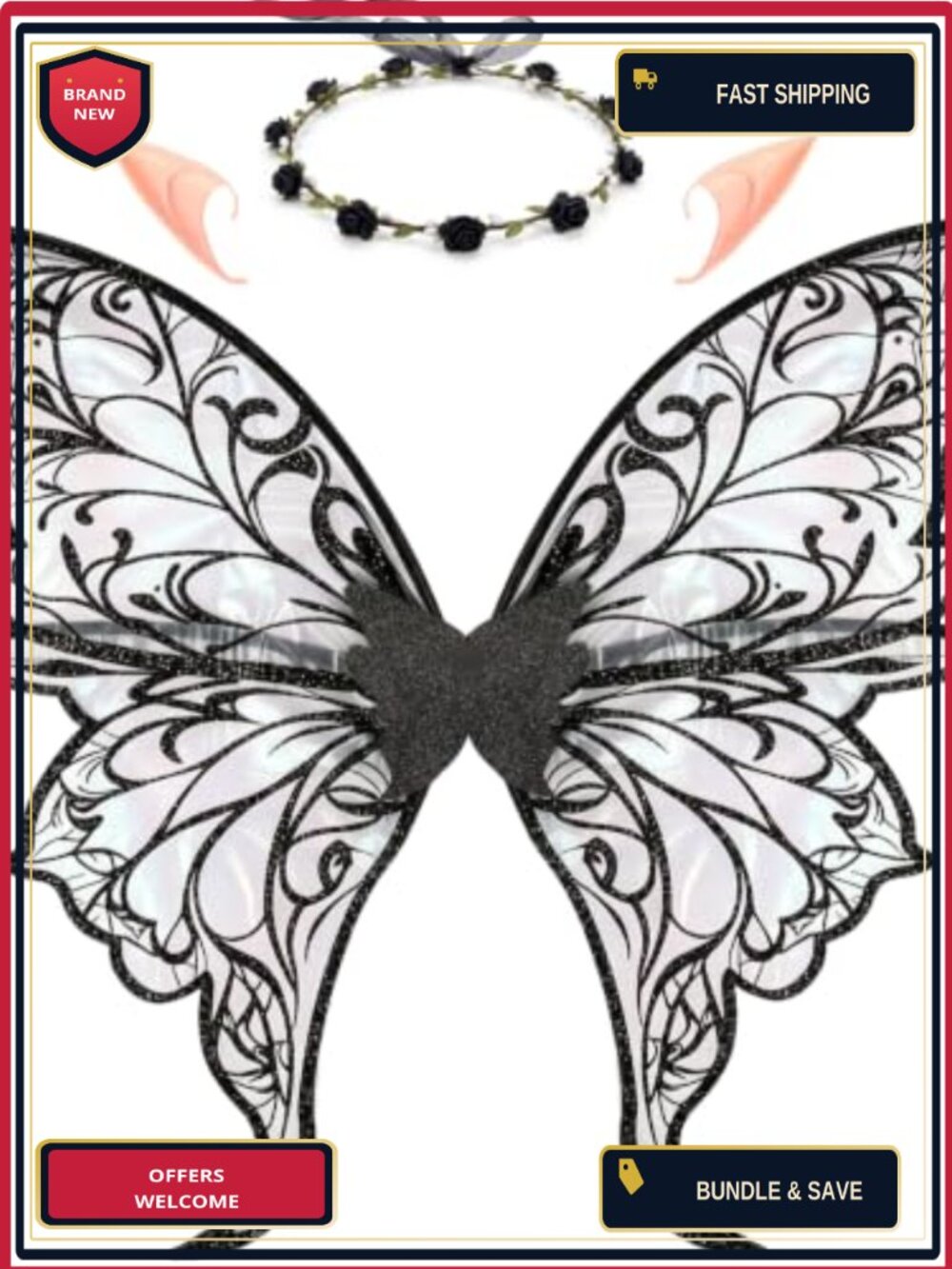 Fairy Wings Costume Set Organza Wings Crown Elf Ears Adult Cosplay